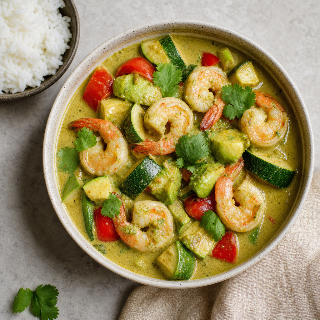 Fiery Avocado Green Curry with Shrimp