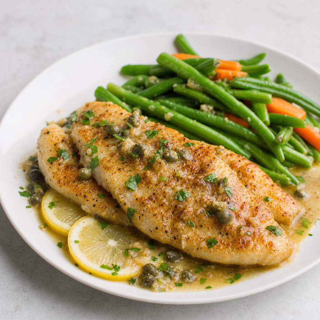 Pan-seared Fish Fillets with Lemon Caper Sauce