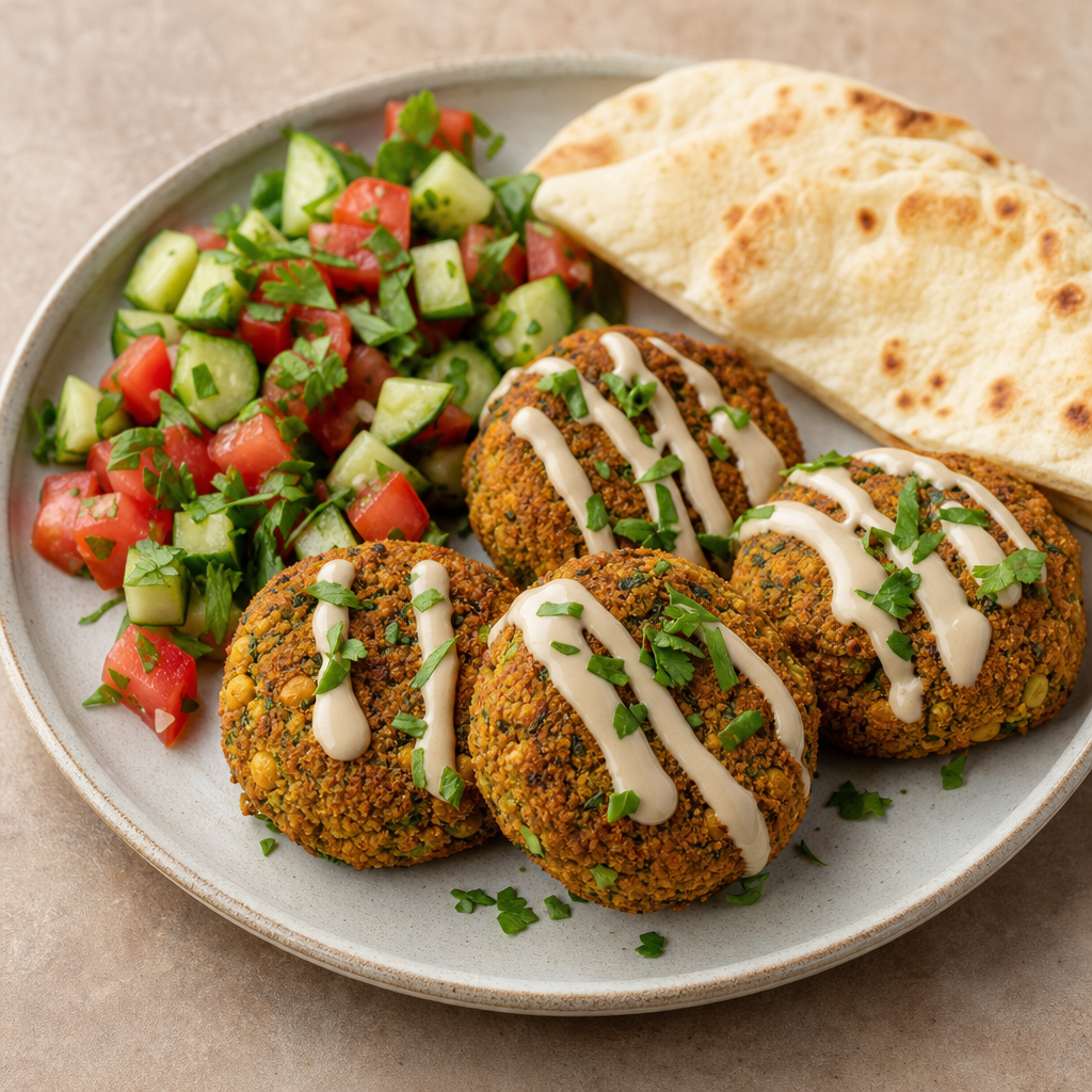 Baked Chickpea Falafel with Herbs and Tahini