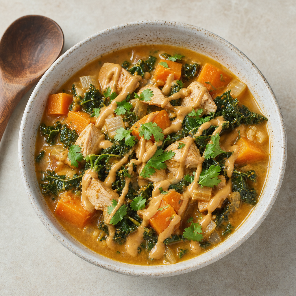 Sweet Potato, Kale, and Chicken Stew with Peanut Sauce