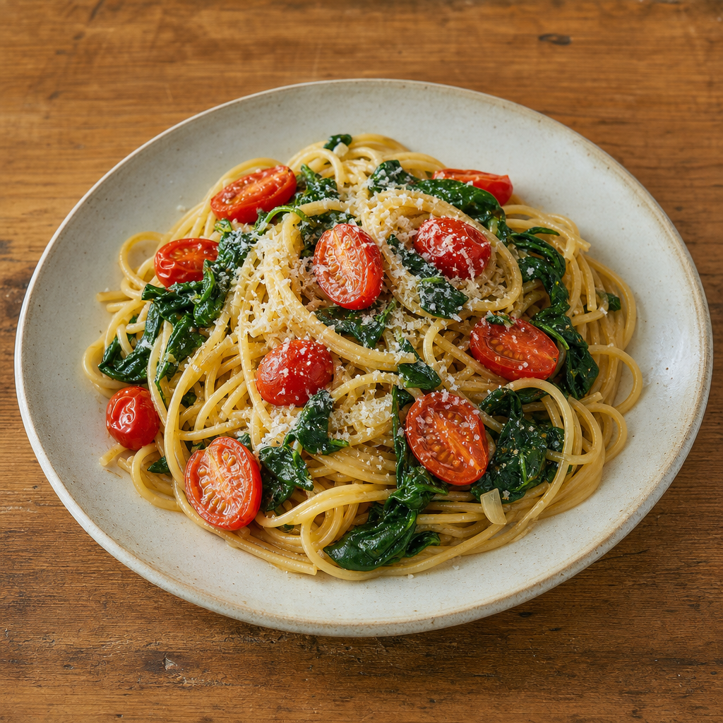 Spinach and Grape Tomato Spaghetti