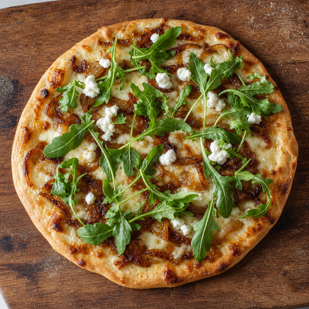 Arugula, Caramelized Onion, and Goat Cheese Pizza