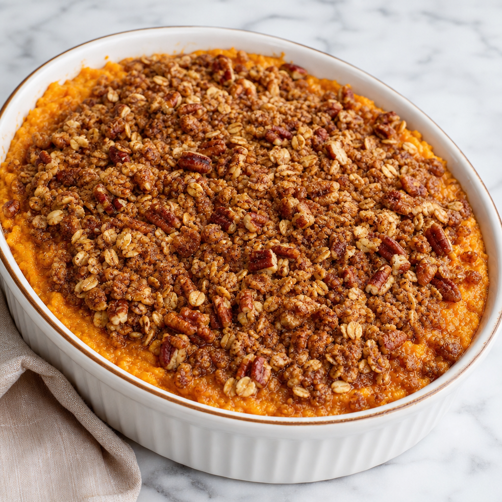 Sweet Potato Casserole with Crunch Topping